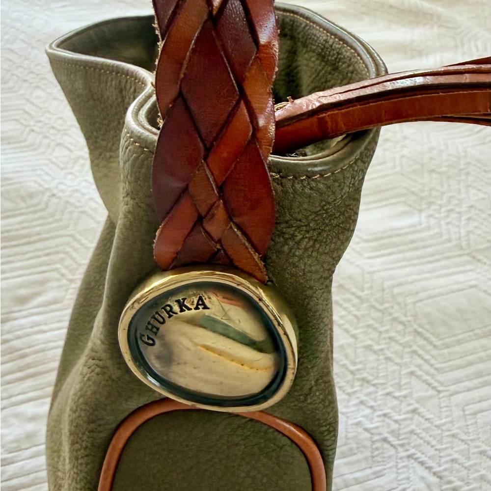 Ghurka Olive and brown trim Shoulder Bag - Picture 8 of 8